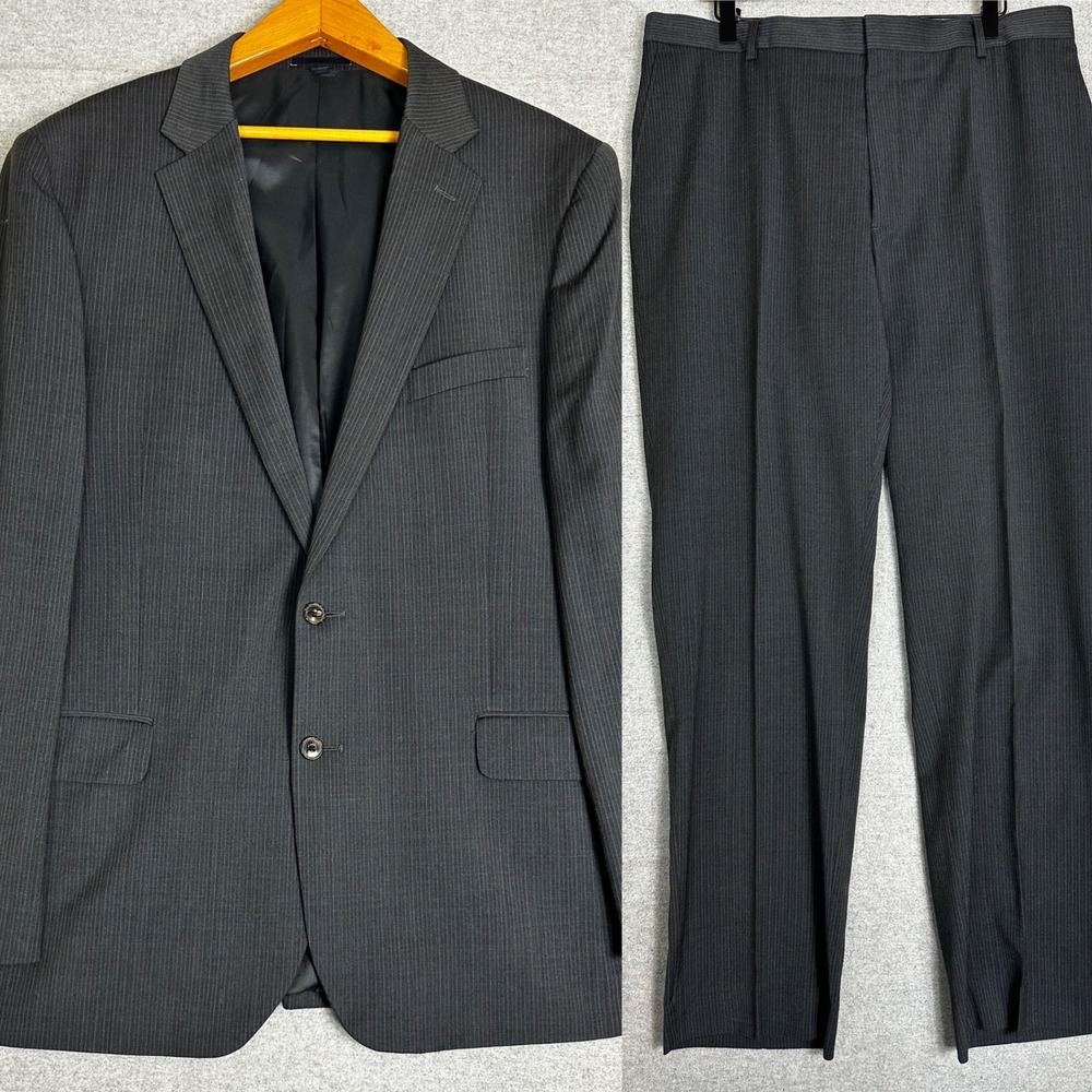 Jos A Bank Suit 46L 40W Grey Pinstripe Slim Fit 1905 Collection Nativa Fabric